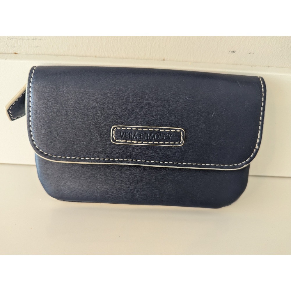 VERA BRADLEY Classic Navy Snap and Zip Case Wallet Faux Leather Coin Purse
